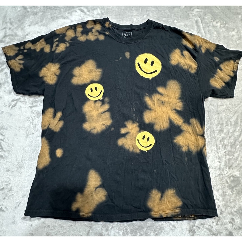 Full Tilt‎ T-Shirt Men XL Black Tie Dye Smiley Print Short Sleeve Casual Tee EUC